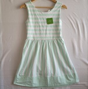NEW Kate Spade Kali Dress Girls 14 Sleeveless Green White Striped Sleeveless Bow